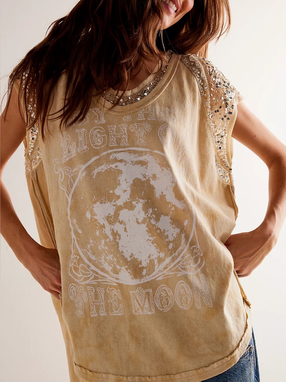 Free People By The Light Of The Moon Sequin Tank Top Boho Moon S - Picture 1 of 13